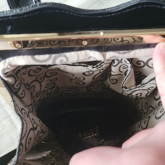 Black Patent and croc embossed PVC Structured Tote - Picture 7 of 11